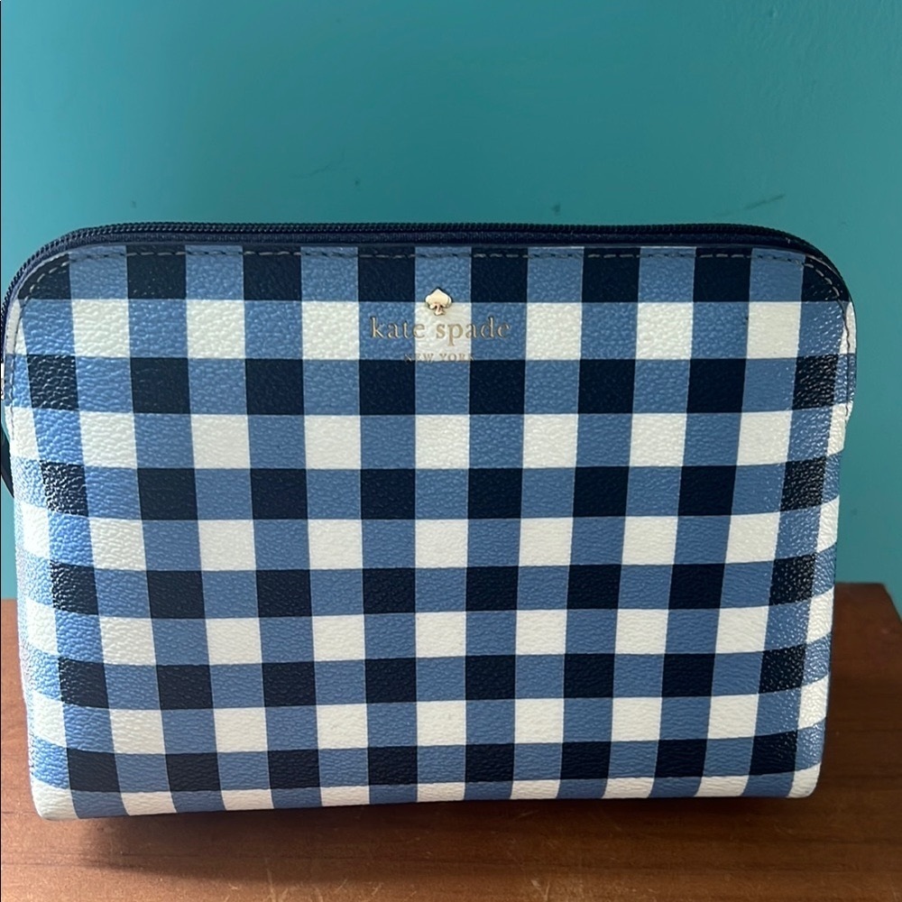 Kate Spade Blue Gingham cosmetic bag